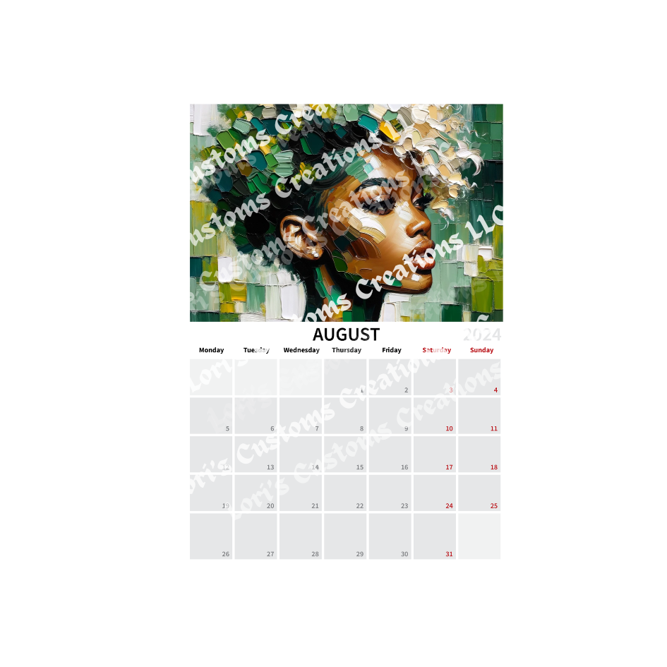 Chromatic Elegance: A Year of Vivid Portraits Calendar 2024 -Printable Download (A4size)